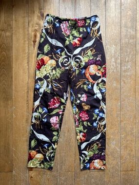 vintage Steven Stolman straight-leg cotton trousers botanical/floral print 10